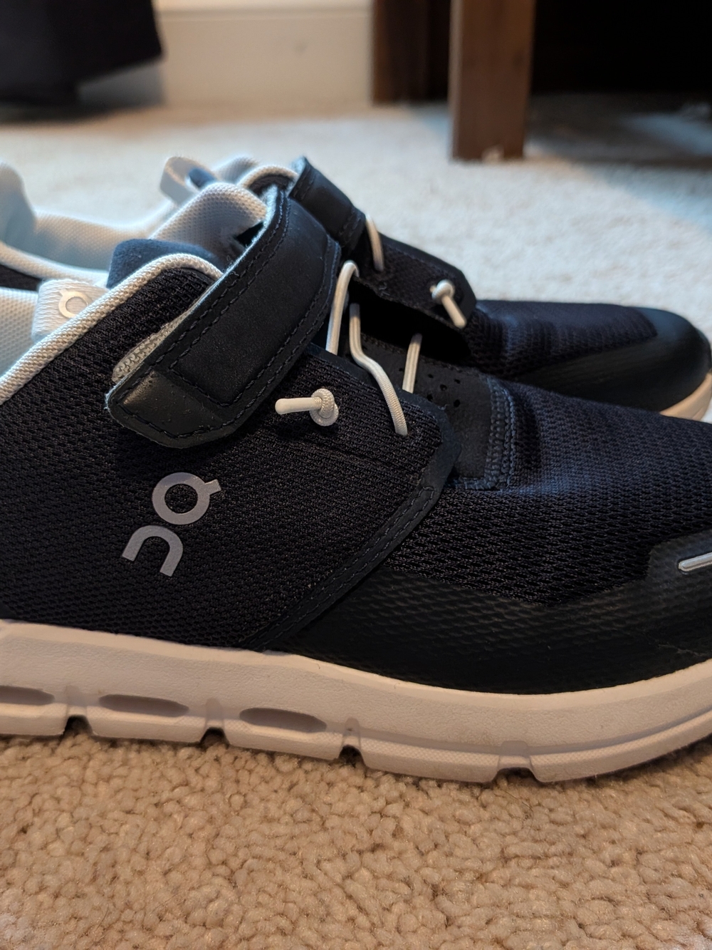 On Running Kids Navy and White Velcro Cloudnova Sneakers